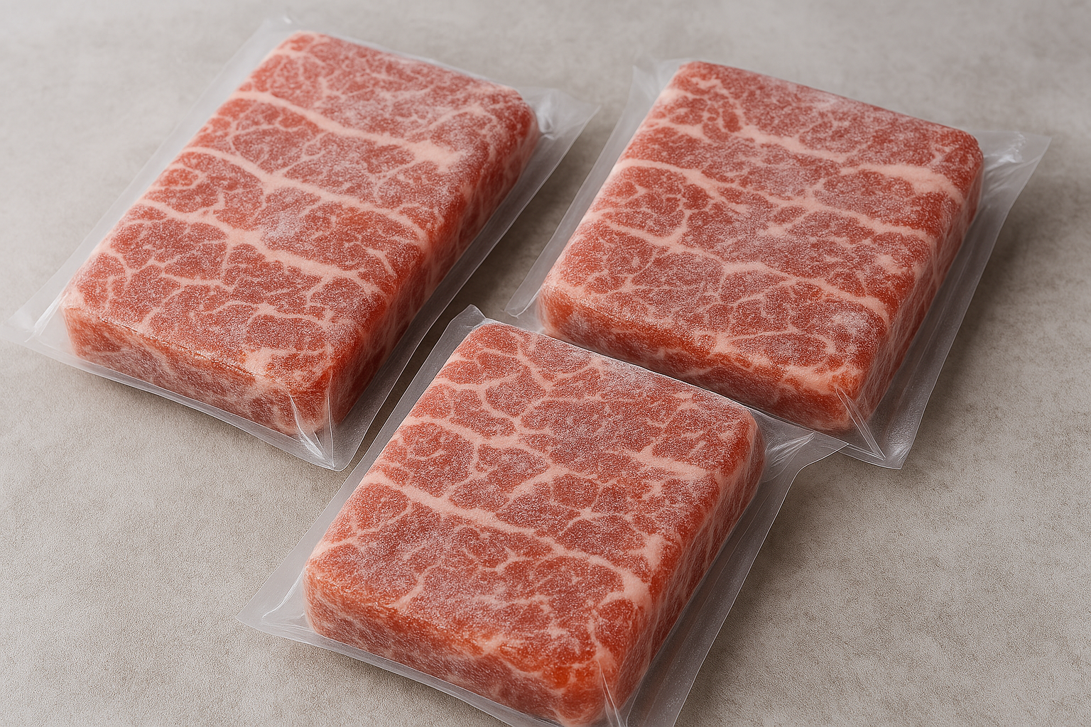 Aneka daging beku siap olah termasuk sapi, ayam, dan ikan 